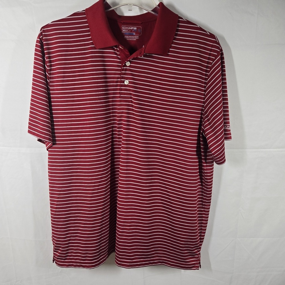 Chaps Golf Polo Shirt XL Red White Striped Stay-Dry‎ Performance Mens